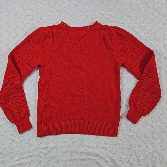 Knox Rose Womens Small Red Pointelle Crewneck Pullover Sweater Crochet Knit - Picture 5 of 7